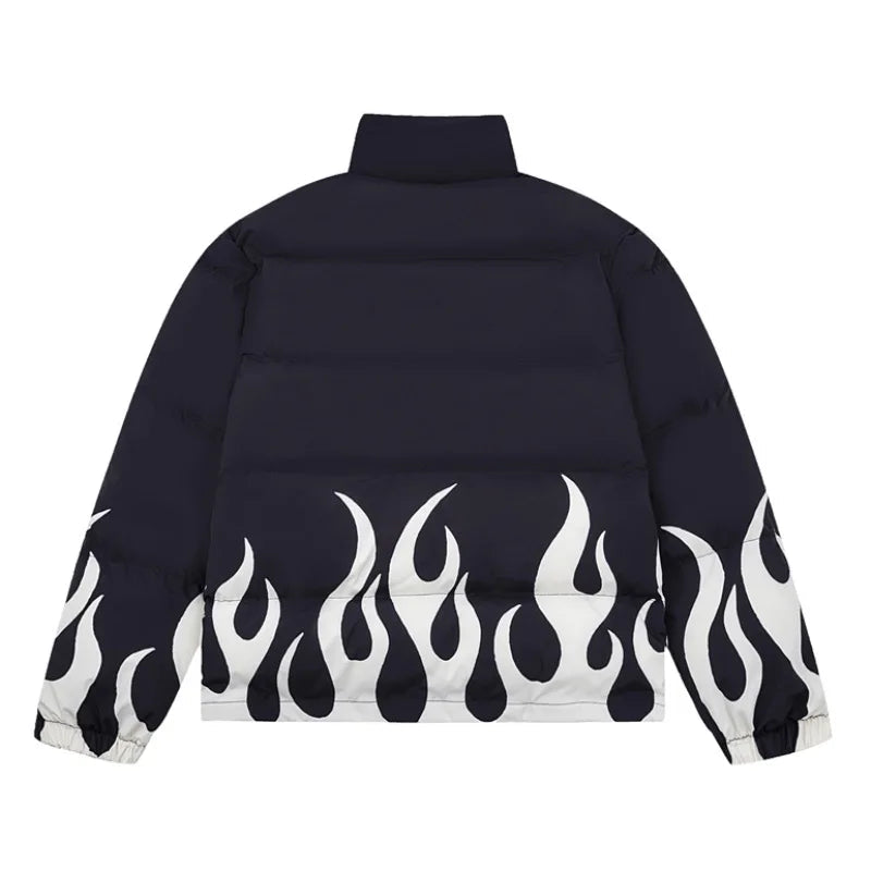 hip hop fire printed jacket parka streetwear mens windbreaker harajuku new cotton padded zipper coat outerwear hipster black  - variant style 7bab79 for streetwear fashion