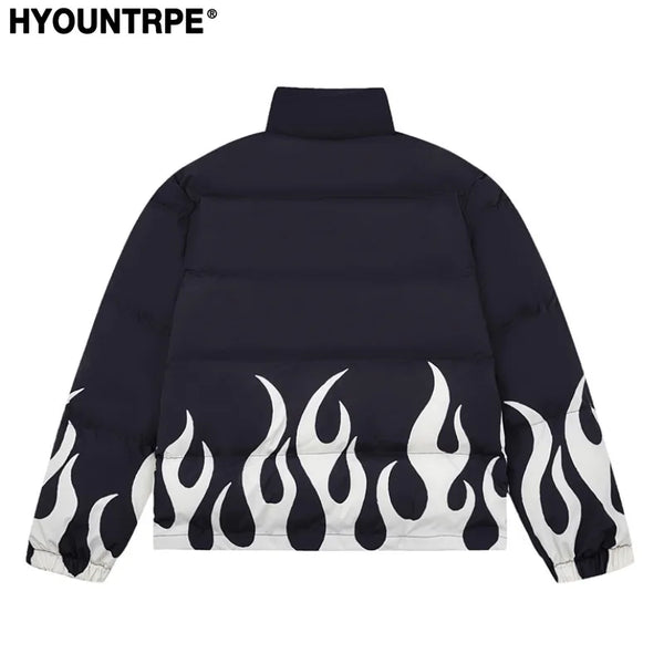 hip hop fire printed jacket parka streetwear mens windbreaker harajuku new cotton padded zipper coat outerwear hipster black  - variant style 7bab79 for streetwear fashion