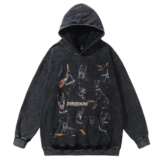 Vintage Men Hoodie Sweatshirt Y2K Doberman Dog Animal Print Punk Goth