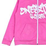 Y2K Zip Hoodie Irregular Pattern Goth Pullover Gothic Long Sleeve Over