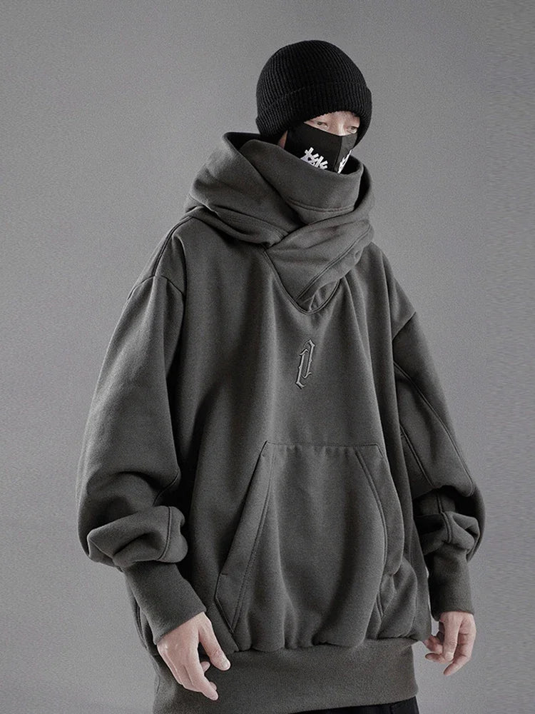 Winter Mens Embroidery Turtleneck Hoodies Japanese Ninja Hoodies Hip H