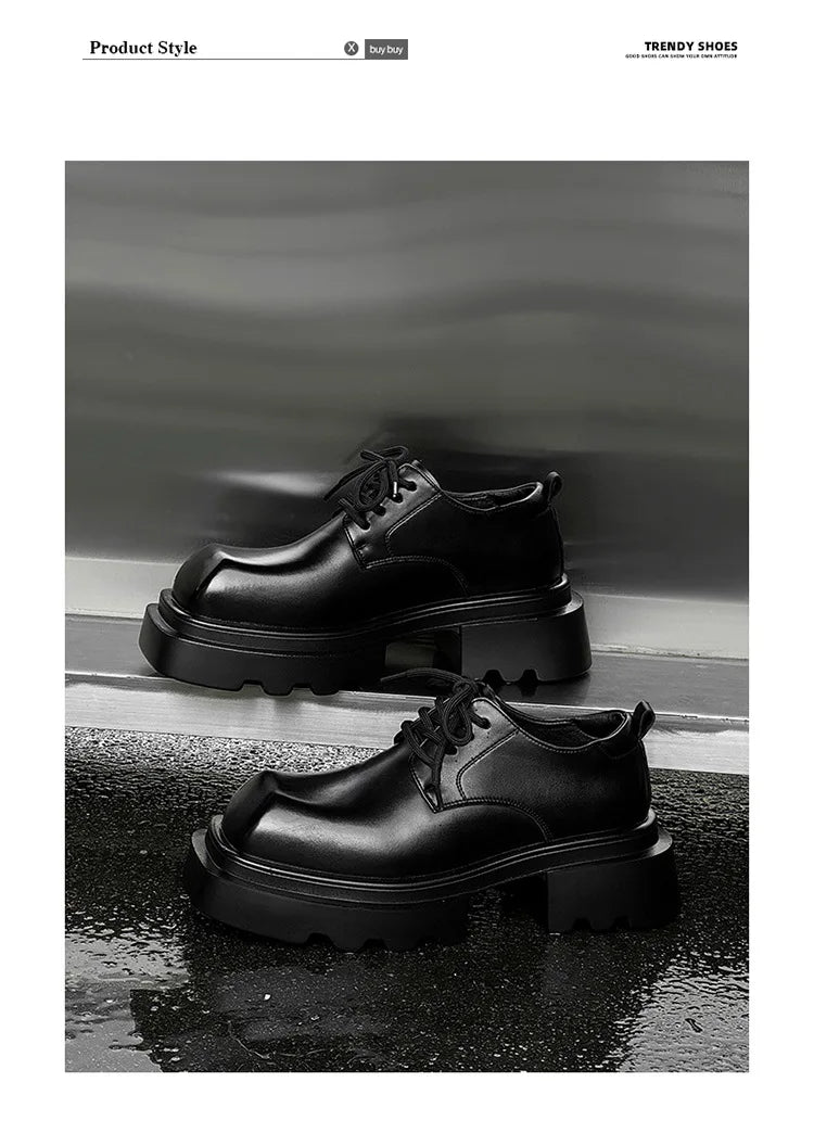 High Street Increase Derby Shoes Men's Streetwear Fashion Thick Sole Platform PU Leather Casual Luxury Designer Shoe