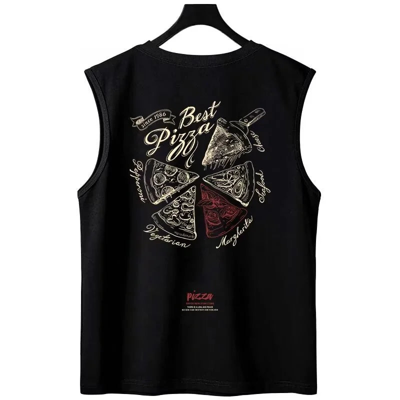 Sadcore Crying character – New Anime Cartoon Pizza Print Tank Tops Men 2024 Summer Hip