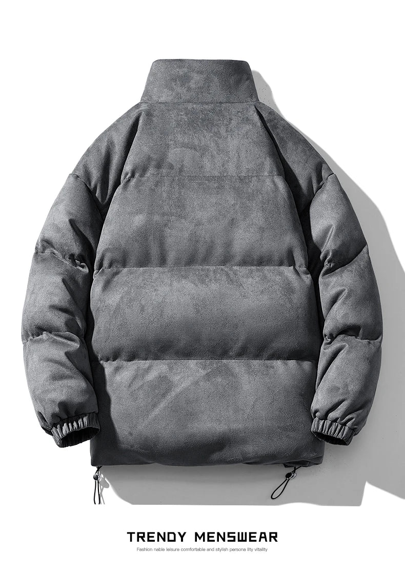 Streetwear Men's Winter Harajuku Fashion Jacket Parkas Bubble Jacket Oversize Warm Solid Coat Faux Suede Puffer Jacket