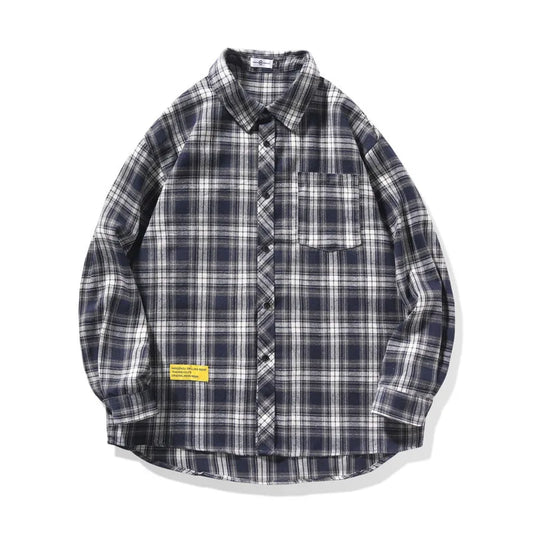 Men Oversized Fashion Retro Casual Shirt Men Streetwear Korean Loose Plaid Shirt