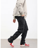 mens hip hip pants retro cargo pant streetwear side pockets bottom zipper harajuku joggers casual loose straight cotton trousers unique joggers style 3828