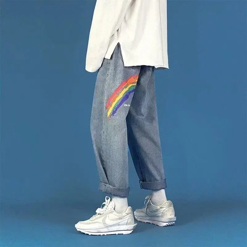 2023 autumn new light luxury fashion jeans men loose european and american style wide leg trousers boutique clothing simplestyle unique jeans style 3889