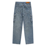 mens baggy jeans side big pocket distressed ripped denim jean straight pants high street cargo jean pants hip hop joggers jeans unique joggers style 2998