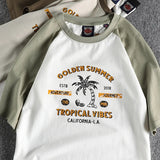 Y2k Melting smiley – Summer Mens Short Sleeved Casual Beach Wind Coconut Tree Pri