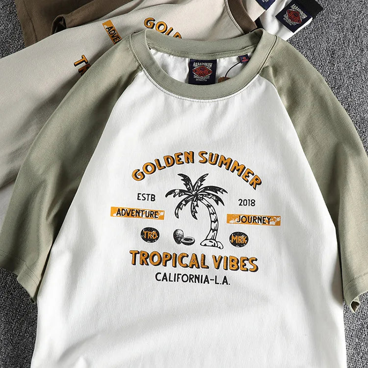 Y2k Melting smiley – Summer Mens Short Sleeved Casual Beach Wind Coconut Tree Pri
