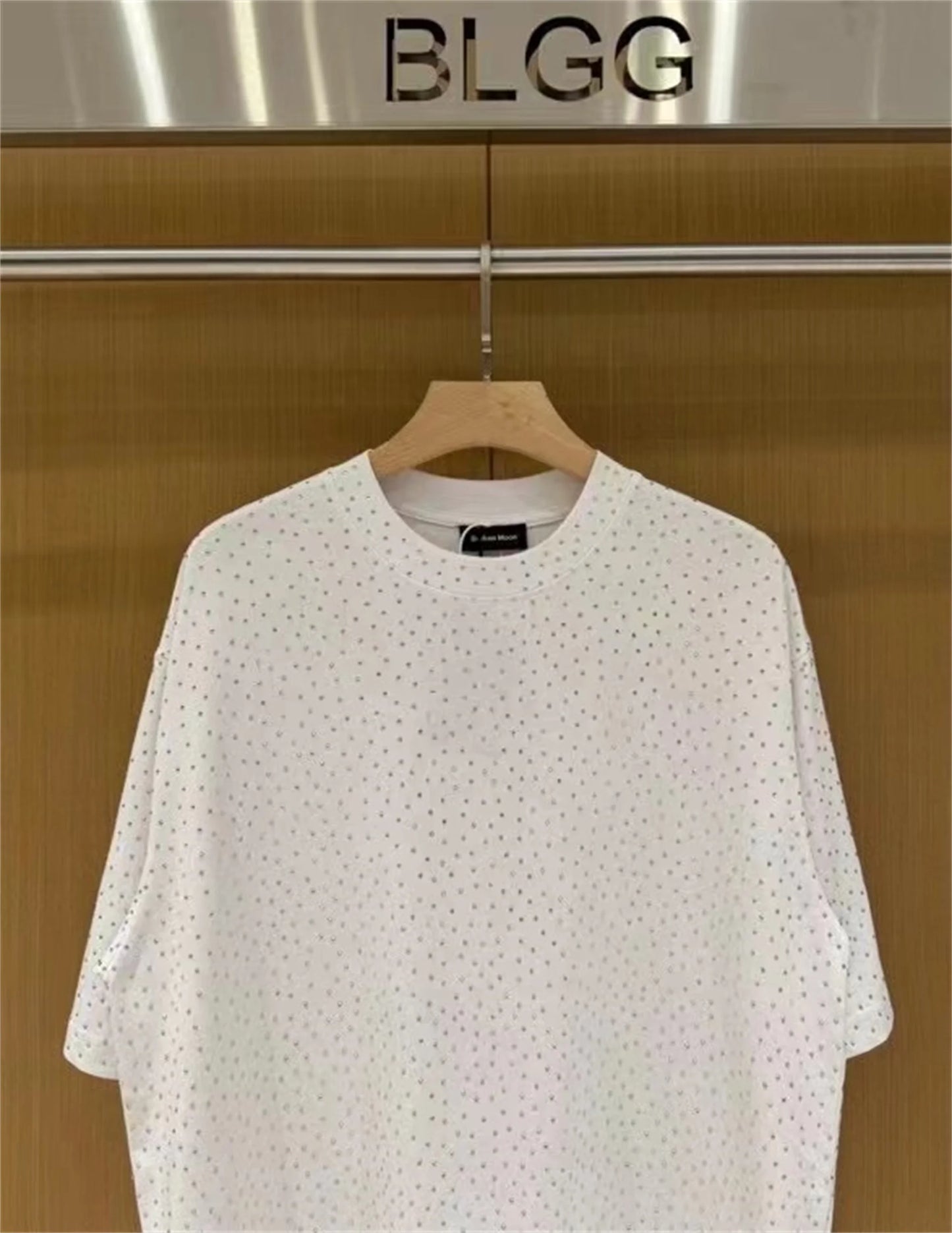 BALCG Style Original Heavy duty Starry Sky Washed Olded Starry Sky Rhinestone Oversized Loose Short sleeved T-shirt White