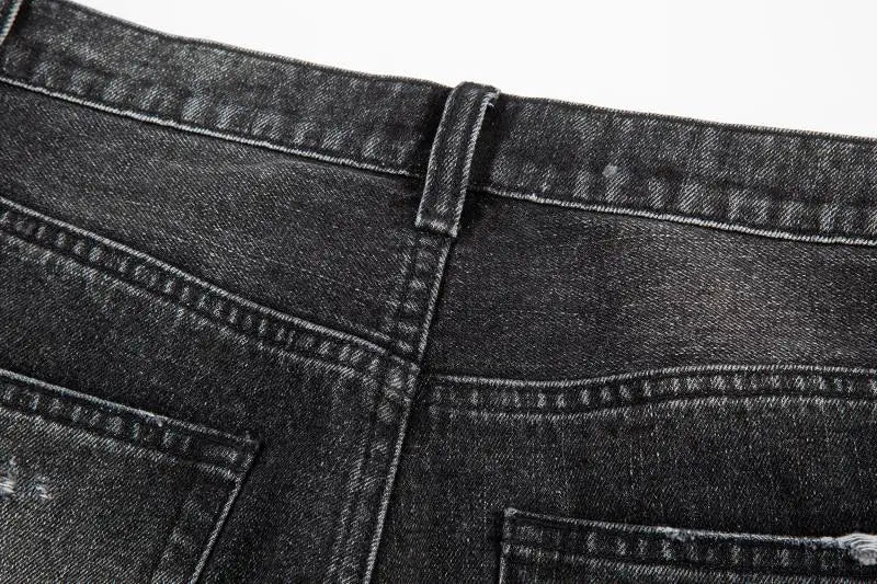 high street black washed straight jeans lowrise hip hop ripped jeans pants for men baggy vintage fashion wide denim pants women unique jeans style 5376