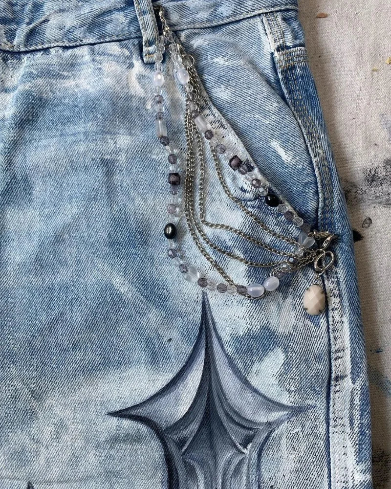 y2k american street retro graffiti anime print oversized denim shorts men shorts high waist fashion loose casual wide leg pants unique jeans style 3499