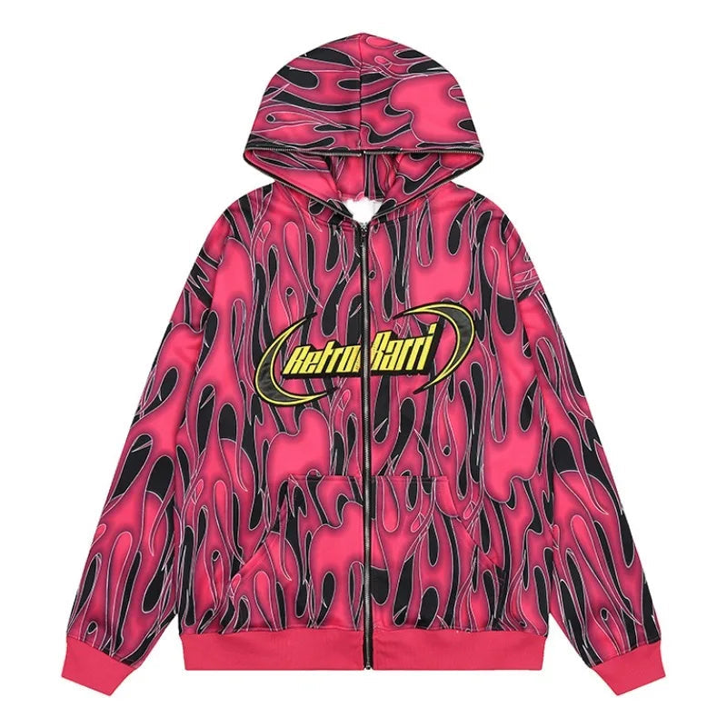 Y2K chrome print featuring fashion zipper hooded cardigan sweater unisex butterfly with tassel streetwear warm knitted sweaters hoodies coats men jumpers
