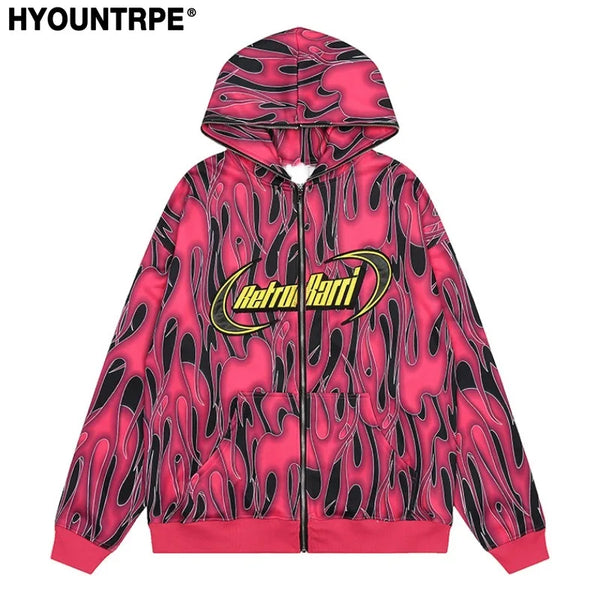 Y2K chrome print featuring fashion zipper hooded cardigan sweater unisex butterfly with tassel streetwear warm knitted sweaters hoodies coats men jumpers