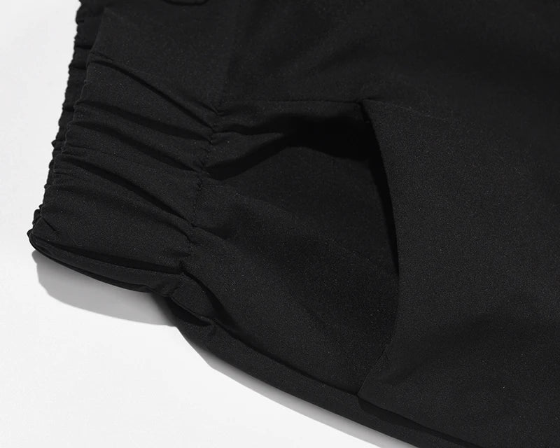 high street zipper pockets quick dry vibe style mens track pants elastic waist straight retro black casual trousers unique default style 452