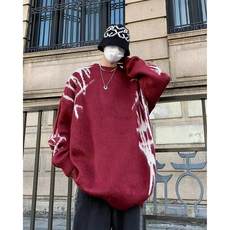 layered flame street knit, photo-ready knit, trendy urban fashion top for men, layered streetwear look
