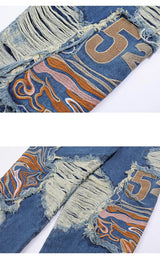 fashion embroidery destroyed ripped tassel holes denim jean pants mens casual loose straight jeans hip hop streetwear joggers unique joggers style 4354