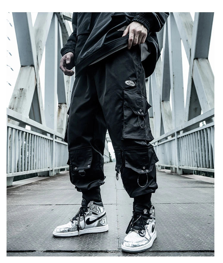 hip hop loose fit elastic waist cargo pants fashion side pocket ankle pants mens new casual drewstring sportwear pants joggers unique joggers style 3760