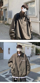 Mens Coat Spring And Autumn Stand Up Collar Half Zipper Oversize High