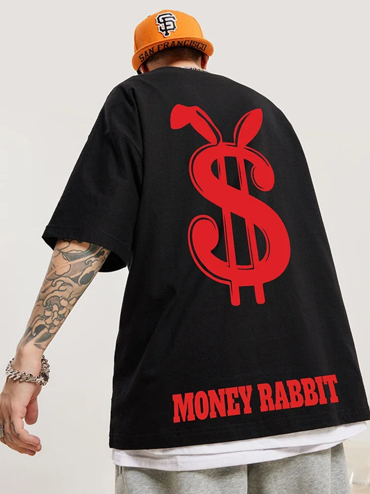 Harajuku Crying character – Money Rabbit Funny Graphic Printed T Shirt For Men Oversized