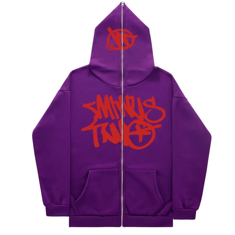 Retro Ins Zipper Sweatshirt Men's Hooded Loose Trendy Casual Y2K Versatile