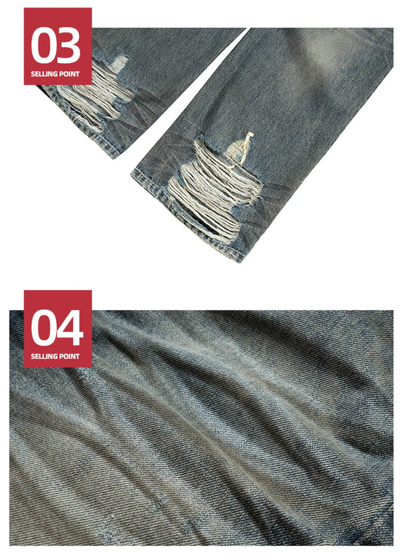 hi street vintage baggy jeans men retro blue loose straight denim pants distressed ripped dirty jeans trouser hip hop streetwear unique jeans style 5983