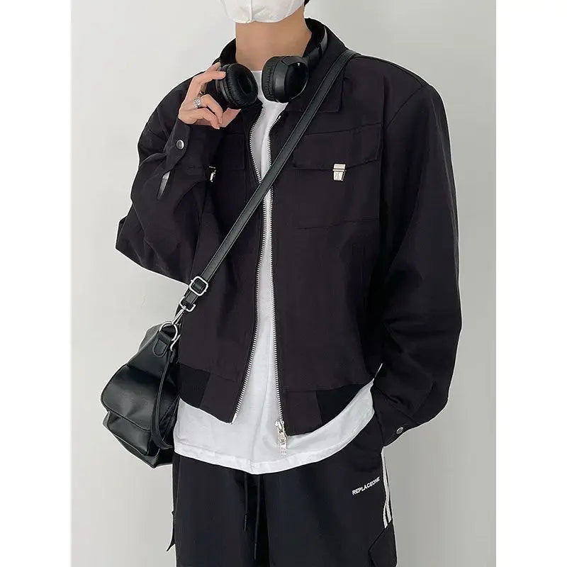 Season Fashionable Retro Airplane Jacket Men's Loose Street Y2K Niche Shoulder Pad Lapel Jacket