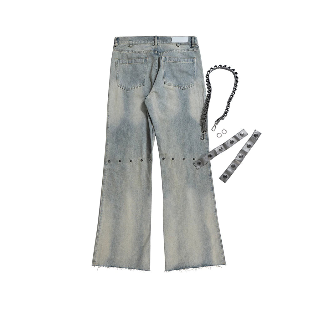 detachable leather chain washed baggy jeans for men and women straight streetwear casual denim trousers oversized cargo pants utility cargo pants