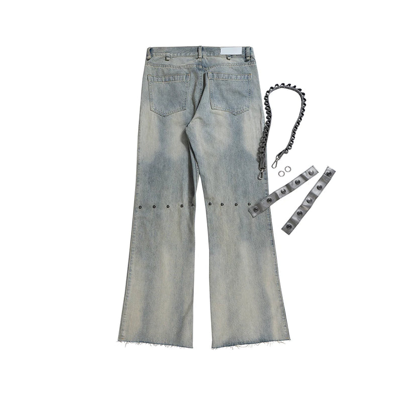 detachable leather chain washed baggy jeans for men and women straight streetwear casual denim trousers oversized cargo pants utility cargo pants