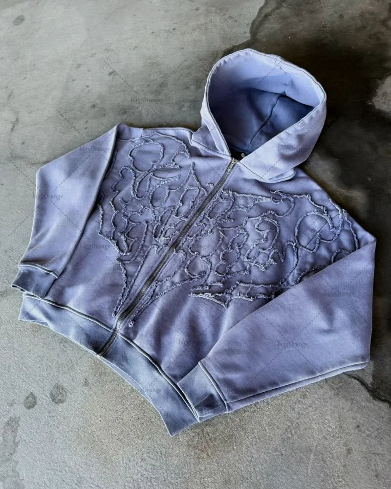 American Trend Y2K Streetwear Jacket Gothic Punk Embroidered Zipper Ho