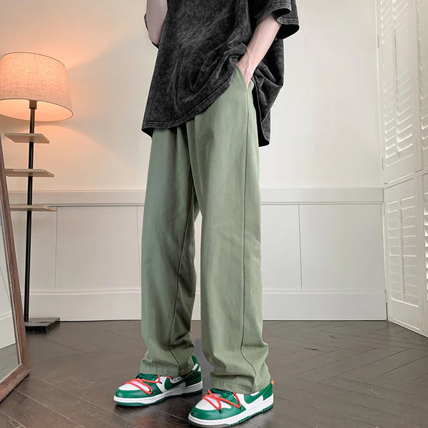 summer casual y2k streetwear straight pants men breathable korean fashion drape trousers solid color wide leg baggy sweatpants streetwear sweatpants