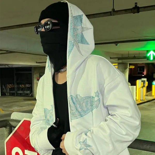 Mens Sweatshirt Star Alphabet Hooded Jacket Oversize Hoodie Full Zip H