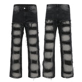 fashion distressed washed wtih moustache effect denim jean pants mens casual straight trousers streetwear hip hop joggers pants unique joggers style 2335