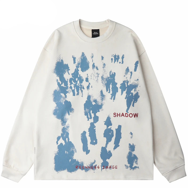 Men Suede Sweatshirt Streetwear Shadow Graphic Harajuku Pullover 2023