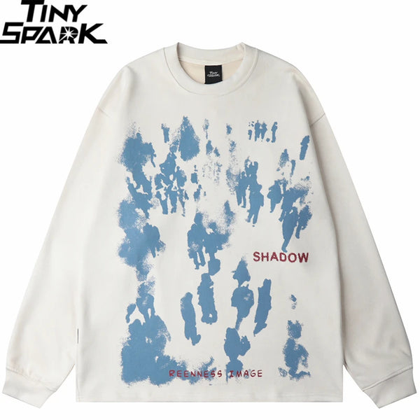 Men Suede Sweatshirt Streetwear Shadow Graphic Harajuku Pullover 2023