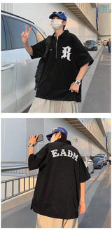 Glitchcore Barcode glitch – Korean Fashion Embroidery Polo T Shirt High Street Short Sle