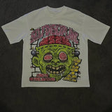 Y2k Street Hip Hop Big Head Grimace Graphic Print Extra Large Men's Retro Gothic Fashion Casual Loose Round Neck Bottoming Top