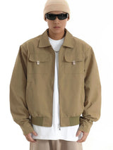 mens soild color jacket and coat casual zipper bomber jackets with pocket high street cargo outerwear short homme men clothin - variant style 5e0933 for streetwear fashion