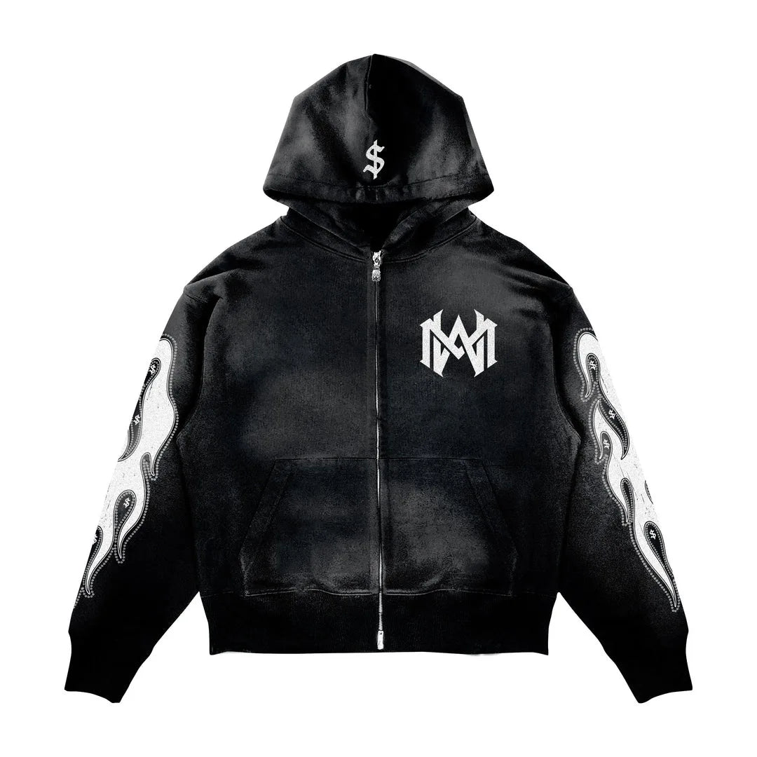 2024 y2k long sleeved zippered printed pullover hoodie hoodie and pants two piece streetwear trendy outfit dark vintage outfit unique default style 2245