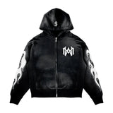 2024 y2k long sleeved zippered printed pullover hoodie hoodie and pants two piece streetwear trendy outfit dark vintage outfit unique default style 2245