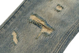 mens vintage ripped jeans distressed hole blue flared jeans trousers luxury designer male denim pants unique jeans style 1641
