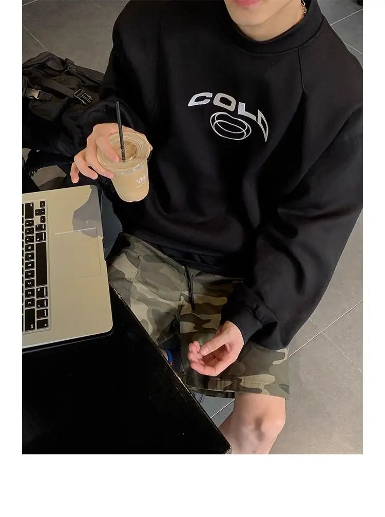 Korean Personality Street Casual Masculine Temperament Initials Printed Sweatshirt Trendy Men Women Pullover High Collar Hoodie
