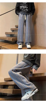 autumn striped woolen straight leg pants for men classic y2k vintage baggy trousers new casual high street fashion sweatpants unique joggers style 282