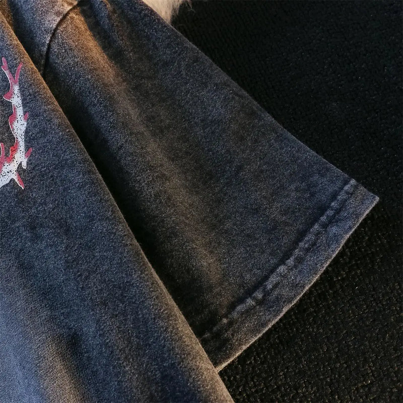 Trapwear Melting smiley – Trendy Brand Loose Washed Old American Retro Devil Print Sho