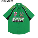 Fashion Mens Racing Embroidered Short Sleeves Shirt Casual Short Sleeve Hawaiian Shirt Hip Hop Harajuku Streetwear Loose Shirts