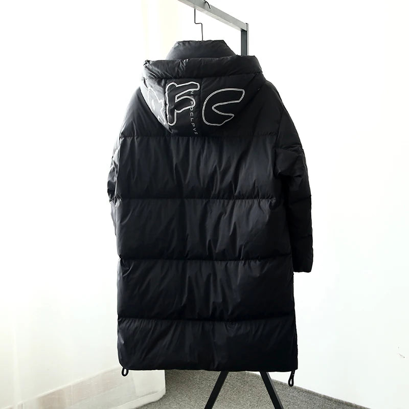 Men Hooded Down Jacket Winter Casual Letter Printed Parkas Streetwear Warm Black Zipper Jackets Harajuku Fashion Duck Down Coats