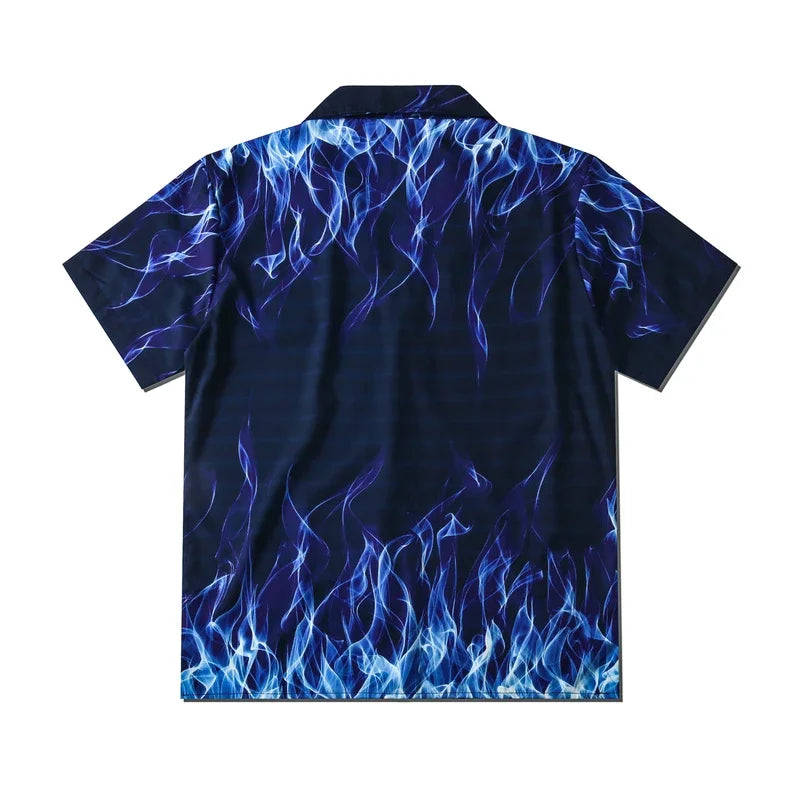 Dark Icon Blue Flame Polo Shirt Men Summer Light Weight Material Hawaiian Shirts Streetwear Men's Shirt