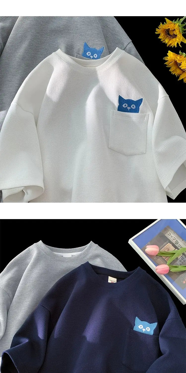 Y2k Anime panel – Korean High End Waffle Short Sleeved T Shirt For Men With Qu