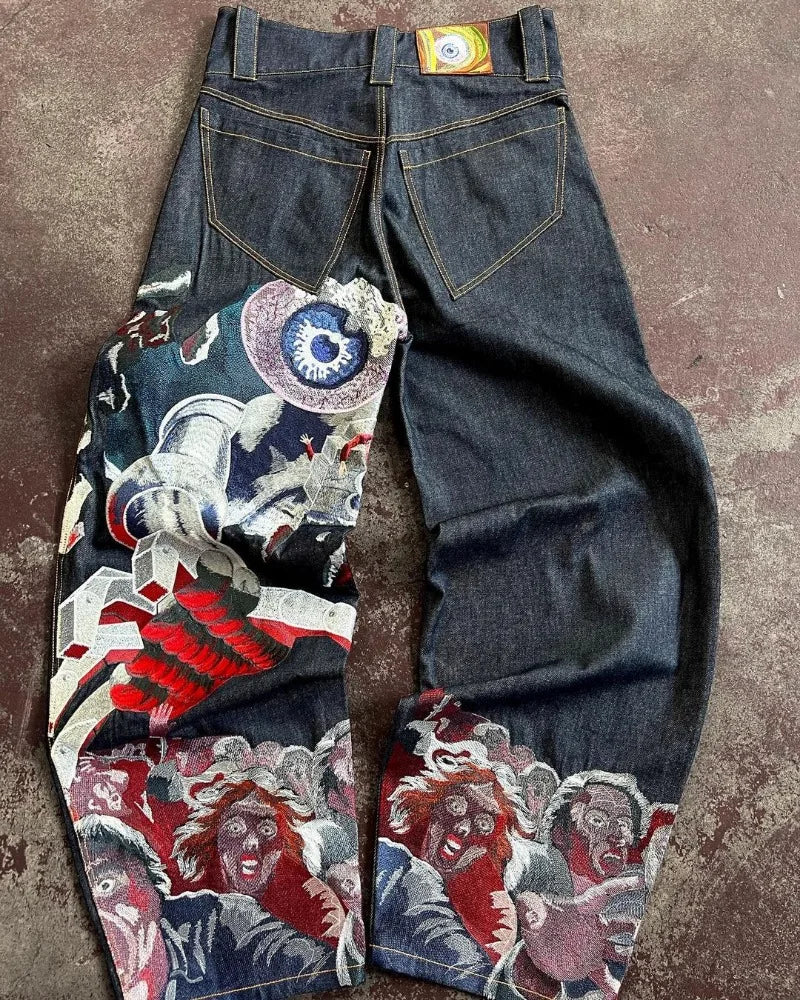 y2k jeans harajuku punk oversized graphic embroidery baggy jeans men and women wide leg jeans hip hop casual retro streetwear unique jeans style 935